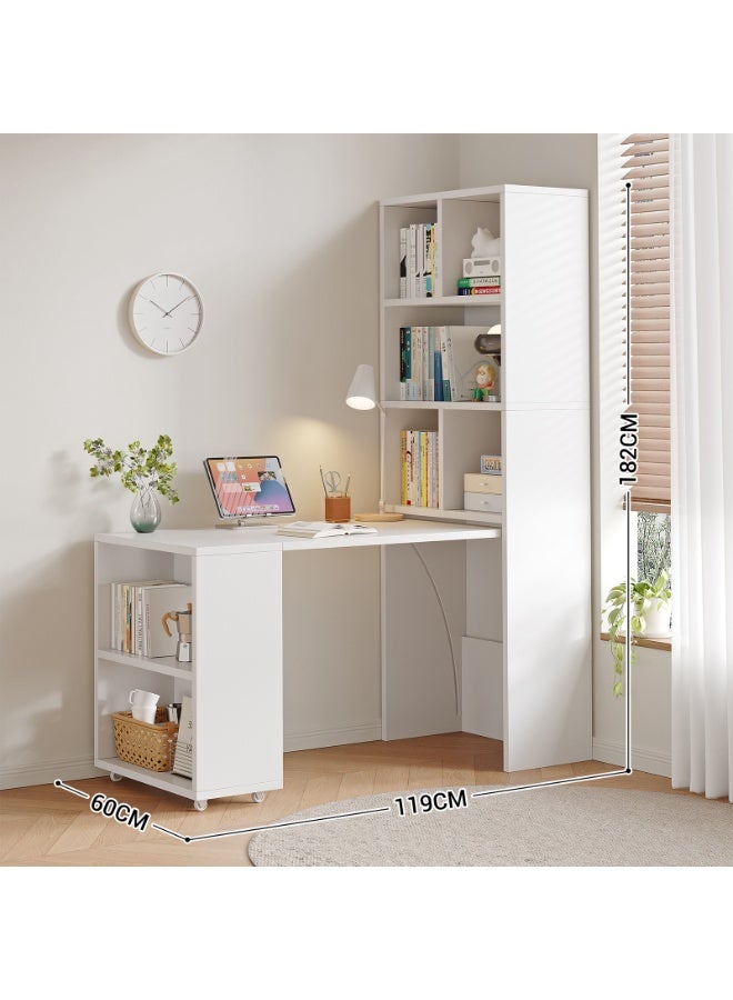 YY-Recheer Corner Desk with Bookshelf, L-Shaped Computer Desk with Storage Shelves, Hidden Desktop Bookshelf for Home Office Workstation - Image 5